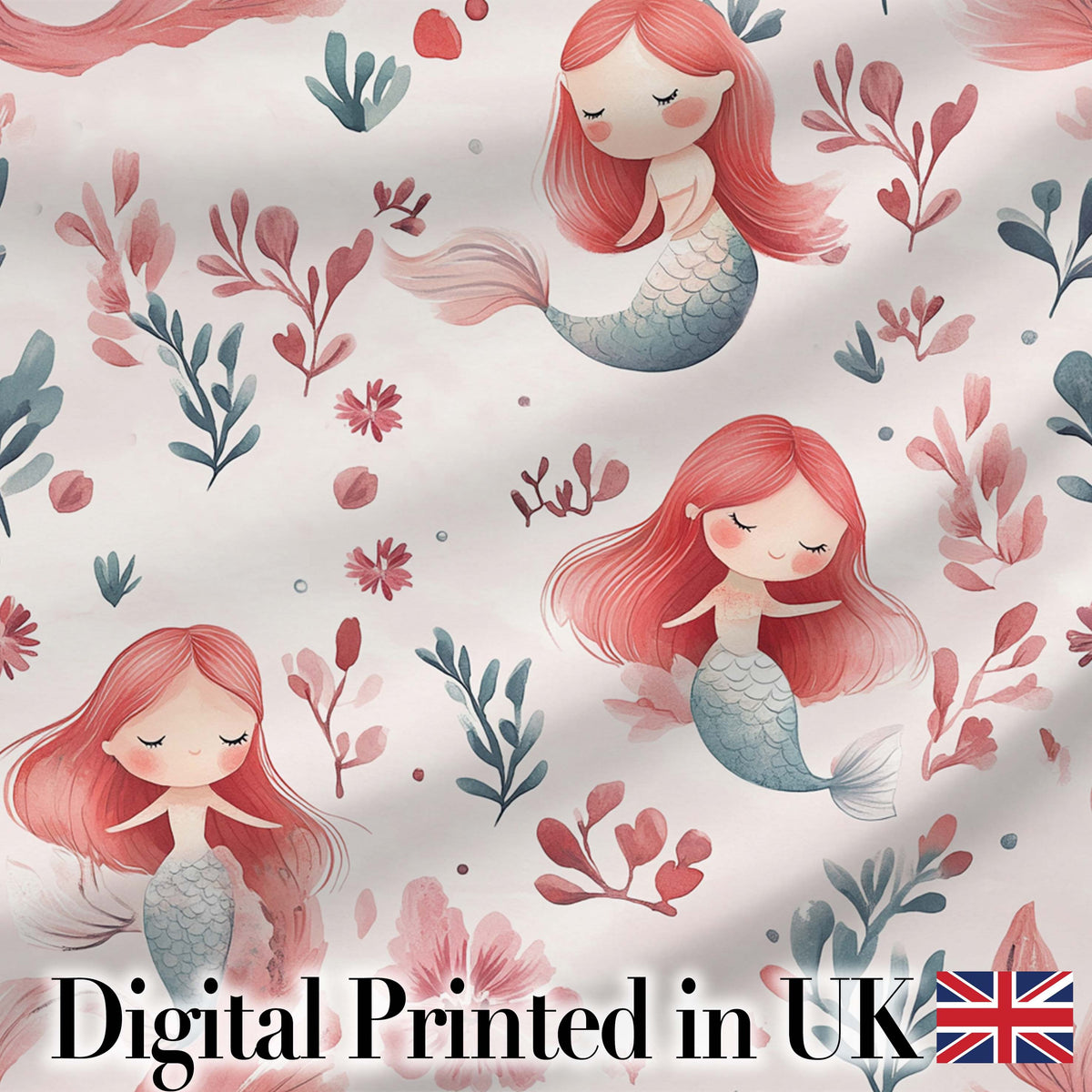 Cute Little Mermaids with Soft Floral Background Seamless Pattern Digital Print Fabric by the Metre UK Sewing Quilting Textile