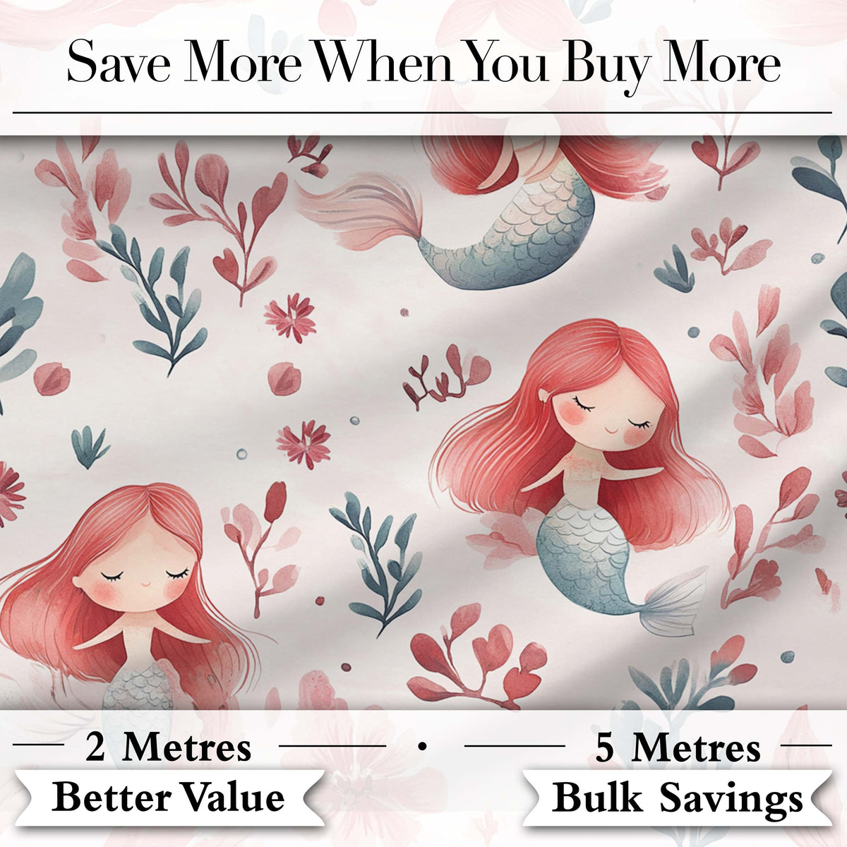 Cute Little Mermaids with Soft Floral Background Seamless Pattern Digital Print Fabric by the Metre UK Sewing Quilting Textile