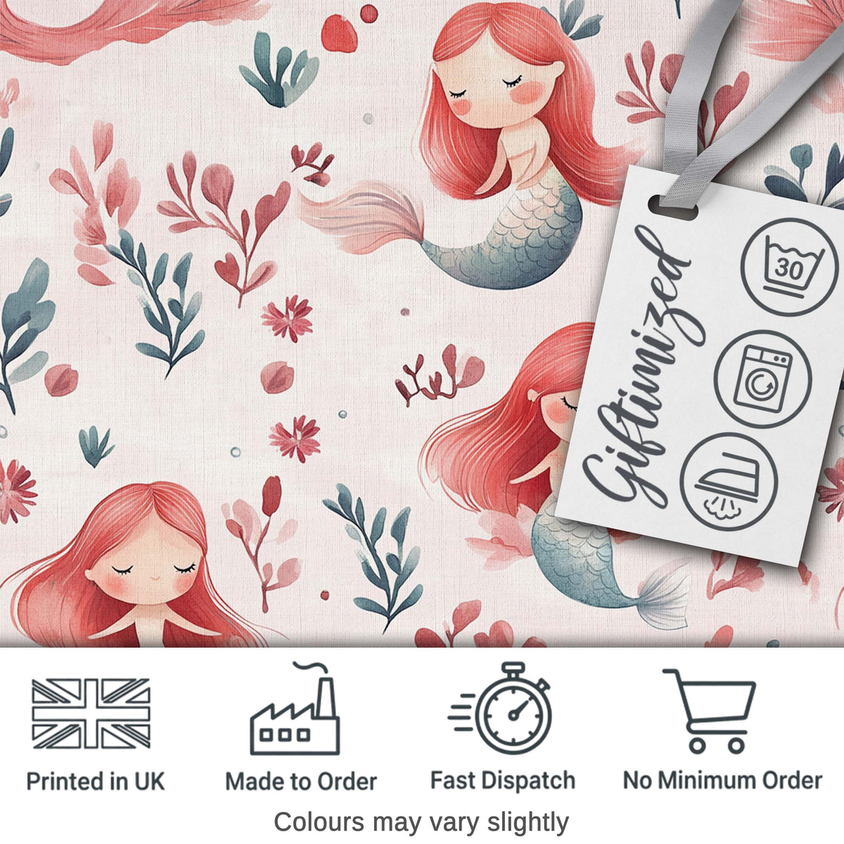 Cute Little Mermaids with Soft Floral Background Seamless Pattern Digital Print Fabric by the Metre UK Sewing Quilting Textile