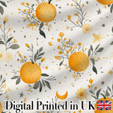Fresh Oranges with Delicate Floral Botanical Pattern Seamless Digital Print Fabric by the Metre UK Sewing Quilting Textile