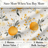 Fresh Oranges with Delicate Floral Botanical Pattern Seamless Digital Print Fabric by the Metre UK Sewing Quilting Textile