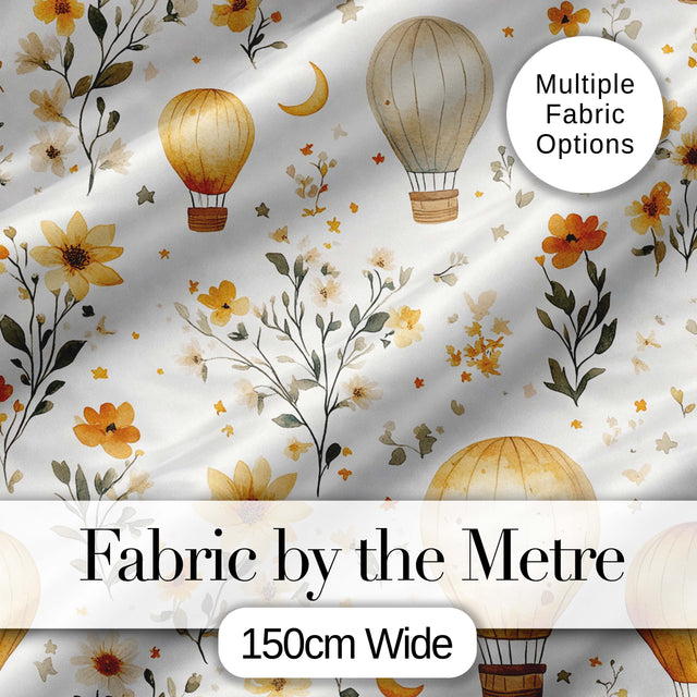 Vintage Hot Air Balloons with Floral Elements Seamless Pattern Digital Print Fabric by the Metre UK Sewing Quilting Textile