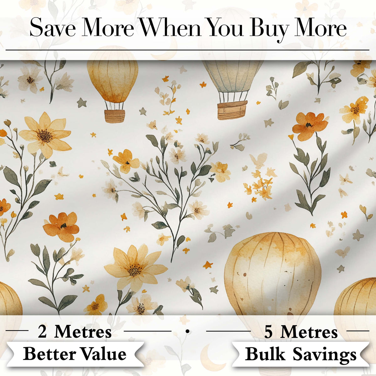 Vintage Hot Air Balloons with Floral Elements Seamless Pattern Digital Print Fabric by the Metre UK Sewing Quilting Textile