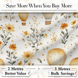 Vintage Hot Air Balloons with Floral Elements Seamless Pattern Digital Print Fabric by the Metre UK Sewing Quilting Textile