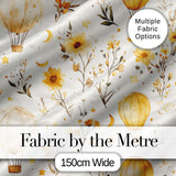 Vintage Hot Air Balloons with Yellow Floral Background Seamless Pattern Digital Print Fabric by the Metre UK Sewing Quilting Textile