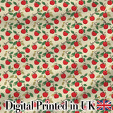 Vintage Red Apples on Branches with Leaves Seamless Pattern Digital Print Fabric by the Metre UK Sewing Quilting Textile