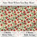 Vintage Red Apples on Branches with Leaves Seamless Pattern Digital Print Fabric by the Metre UK Sewing Quilting Textile