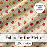 Stylized Apples with Flowing Leaves on Cream Background Seamless Pattern Digital Print Fabric by the Metre UK Sewing Quilting Textile