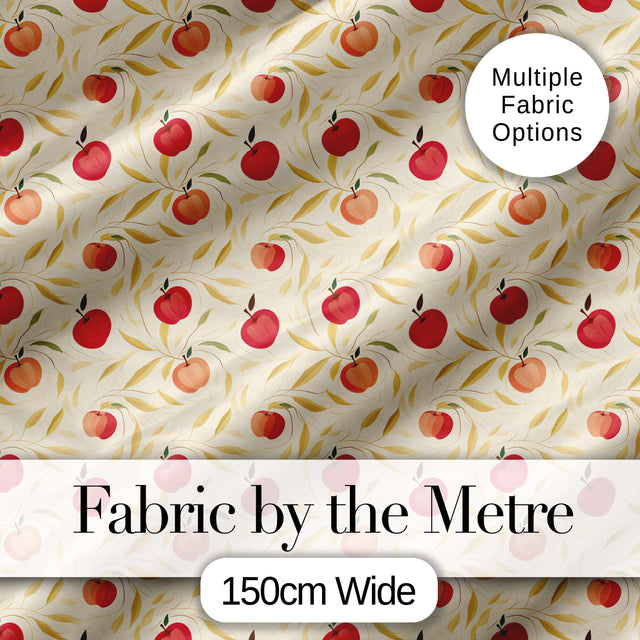 Stylized Apples with Flowing Leaves on Cream Background Seamless Pattern Digital Print Fabric by the Metre UK Sewing Quilting Textile