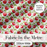 Watercolor Red Apples with Green Leaves Seamless Pattern Digital Print Fabric by the Metre UK Sewing Quilting Textile