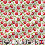 Watercolor Red Apples with Green Leaves Seamless Pattern Digital Print Fabric by the Metre UK Sewing Quilting Textile