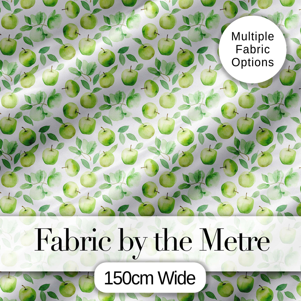 Soft Watercolor Green Apples with Leaves Seamless Pattern Digital Print Fabric by the Metre UK Sewing Quilting Textile