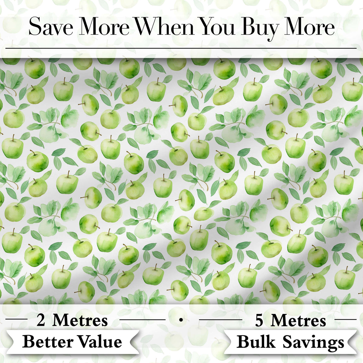 Soft Watercolor Green Apples with Leaves Seamless Pattern Digital Print Fabric by the Metre UK Sewing Quilting Textile