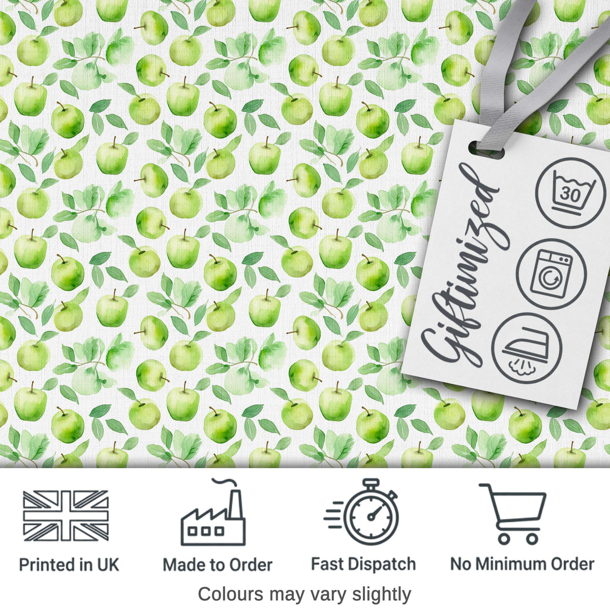 Soft Watercolor Green Apples with Leaves Seamless Pattern Digital Print Fabric by the Metre UK Sewing Quilting Textile
