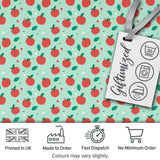 Modern Red Apples with Leaves on Mint Background Seamless Pattern Digital Print Fabric by the Metre UK Sewing Quilting Textile