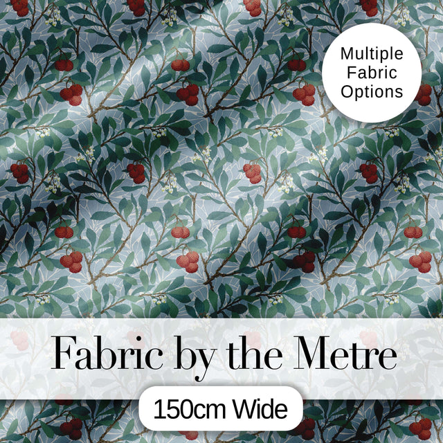 Botanical Branches with Red Berries and Leaves Seamless Pattern Digital Print Fabric by the Metre UK Sewing Quilting Textile