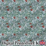 Botanical Branches with Red Berries and Leaves Seamless Pattern Digital Print Fabric by the Metre UK Sewing Quilting Textile