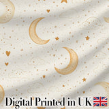 Cute Crescent Moon Stars and Clouds Neutral Seamless Pattern Digital Print Fabric by the Metre UK Sewing Quilting Textile