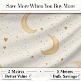 Cute Crescent Moon Stars and Clouds Neutral Seamless Pattern Digital Print Fabric by the Metre UK Sewing Quilting Textile