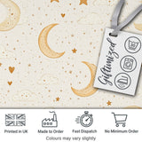 Cute Crescent Moon Stars and Clouds Neutral Seamless Pattern Digital Print Fabric by the Metre UK Sewing Quilting Textile