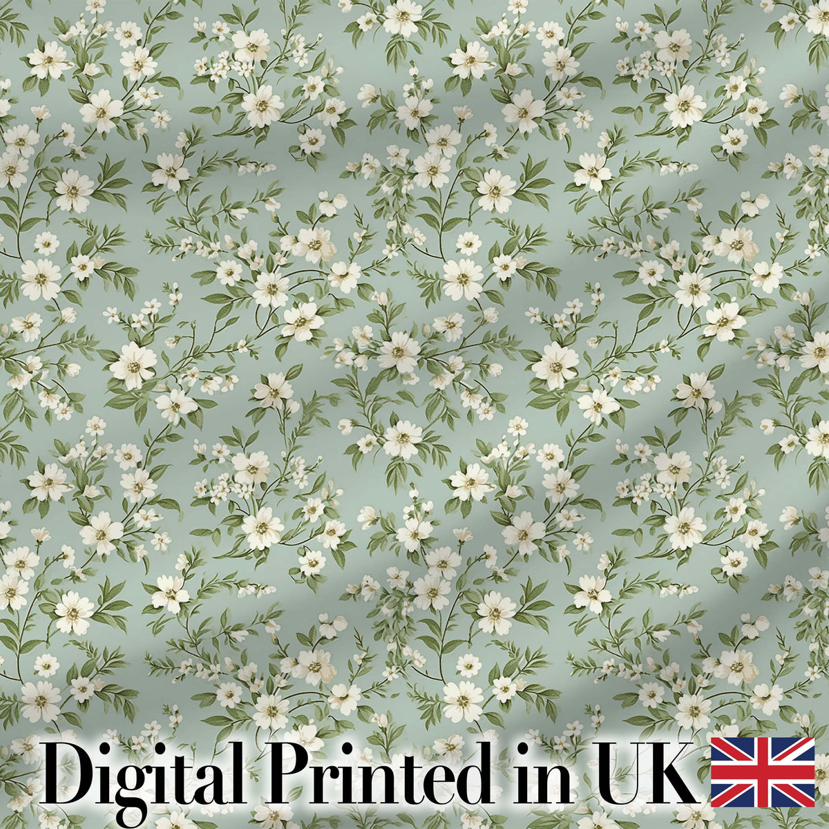 Elegant White Floral Branches on Soft Blue Seamless Pattern Digital Print Fabric by the Metre UK Sewing Quilting Textile