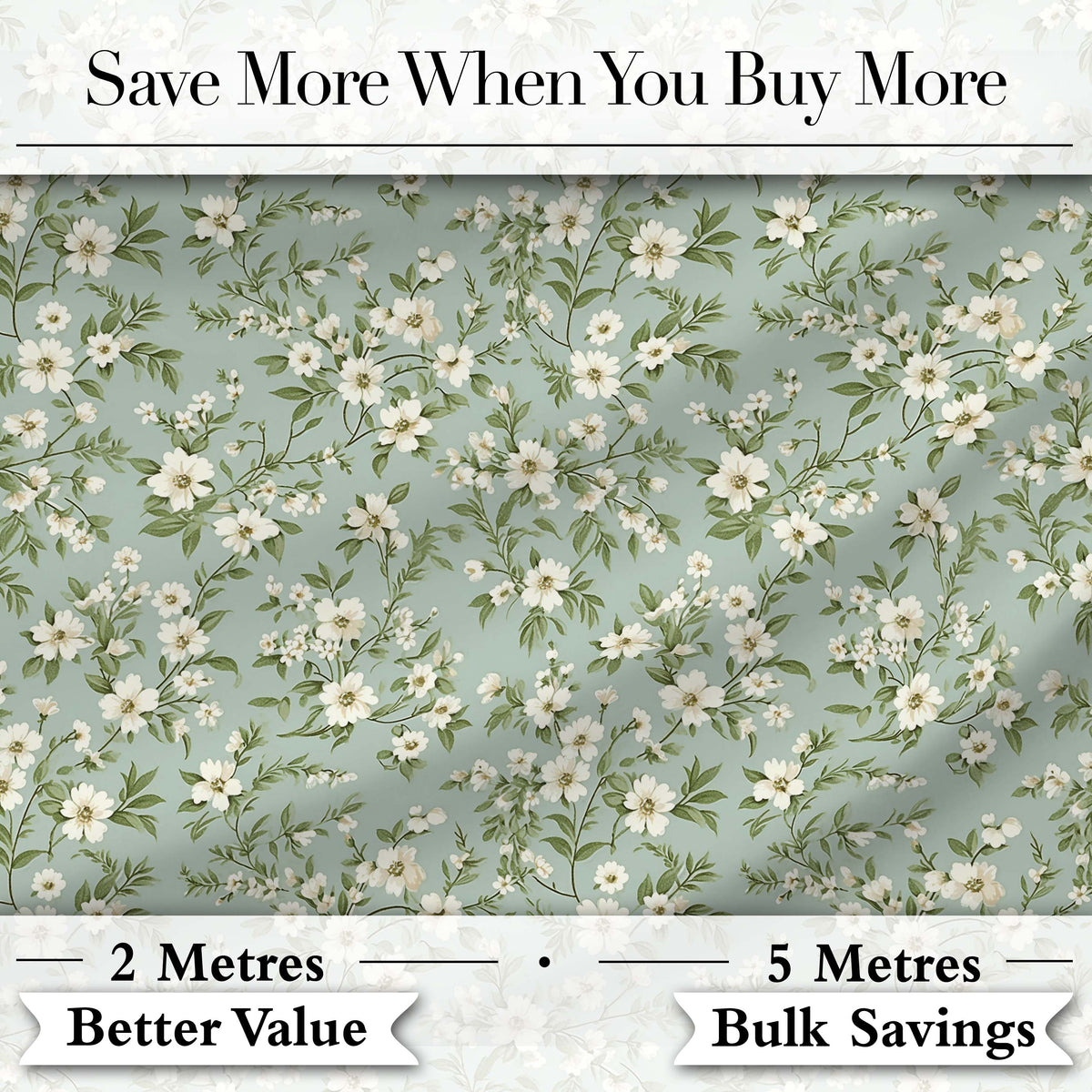 Elegant White Floral Branches on Soft Blue Seamless Pattern Digital Print Fabric by the Metre UK Sewing Quilting Textile