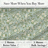 Elegant White Floral Branches on Soft Blue Seamless Pattern Digital Print Fabric by the Metre UK Sewing Quilting Textile