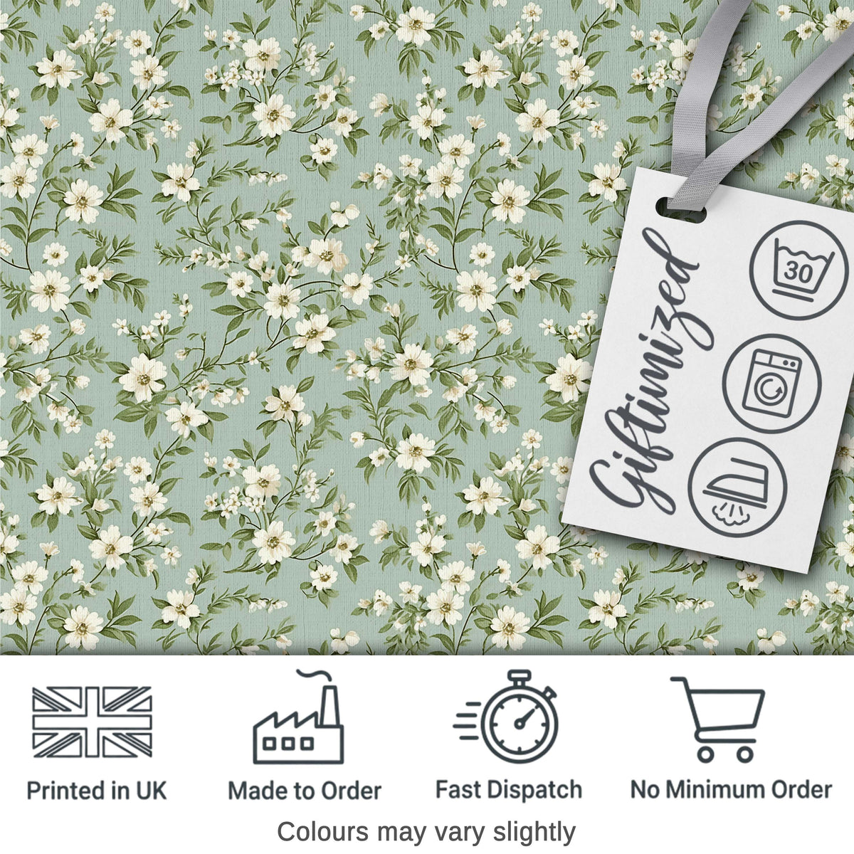 Elegant White Floral Branches on Soft Blue Seamless Pattern Digital Print Fabric by the Metre UK Sewing Quilting Textile