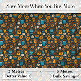 Coffee Beans Cups and Pastries Illustrated Seamless Pattern Digital Print Fabric by the Metre UK Sewing Quilting Textile
