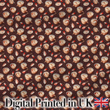 Warm Coffee Cups with Cinnamon and Leaves Seamless Pattern Digital Print Fabric by the Metre UK Sewing Quilting Textile