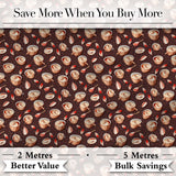 Warm Coffee Cups with Cinnamon and Leaves Seamless Pattern Digital Print Fabric by the Metre UK Sewing Quilting Textile