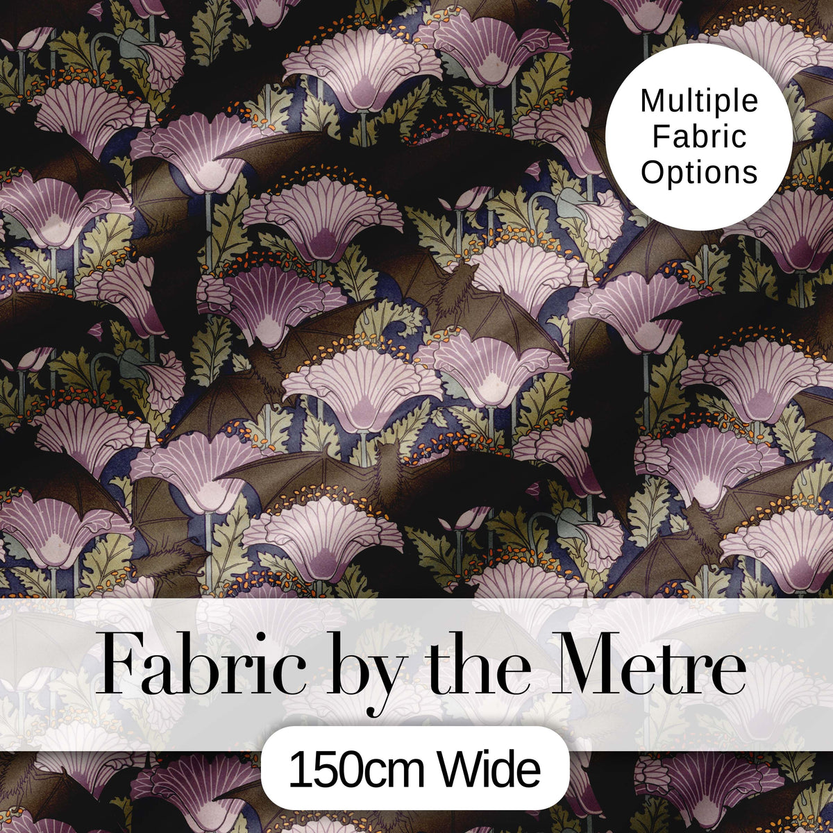 Vintage Bats and Floral Art Nouveau Style Seamless Pattern Digital Print Fabric by the Metre UK Sewing Quilting Textile