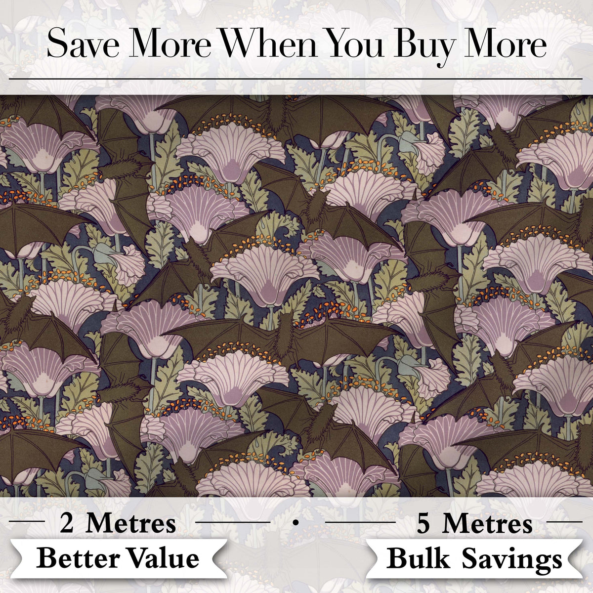 Vintage Bats and Floral Art Nouveau Style Seamless Pattern Digital Print Fabric by the Metre UK Sewing Quilting Textile