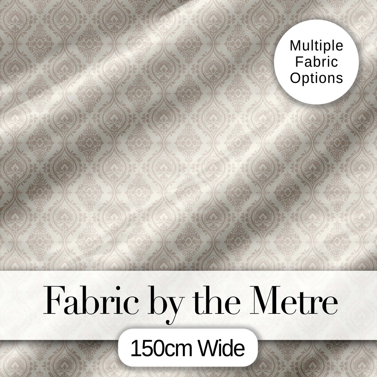 Classic Ornamental Teardrop Damask Beige Seamless Pattern Digital Print Fabric by the Metre UK Sewing Quilting Textile