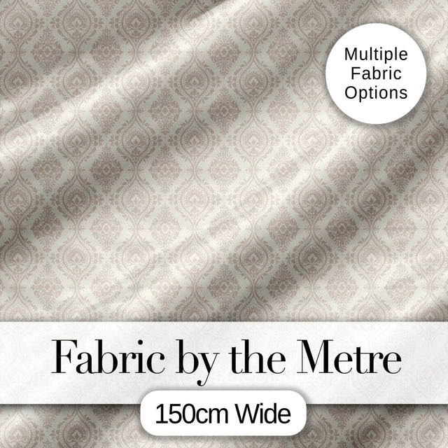 Classic Ornamental Teardrop Damask Beige Seamless Pattern Digital Print Fabric by the Metre UK Sewing Quilting Textile