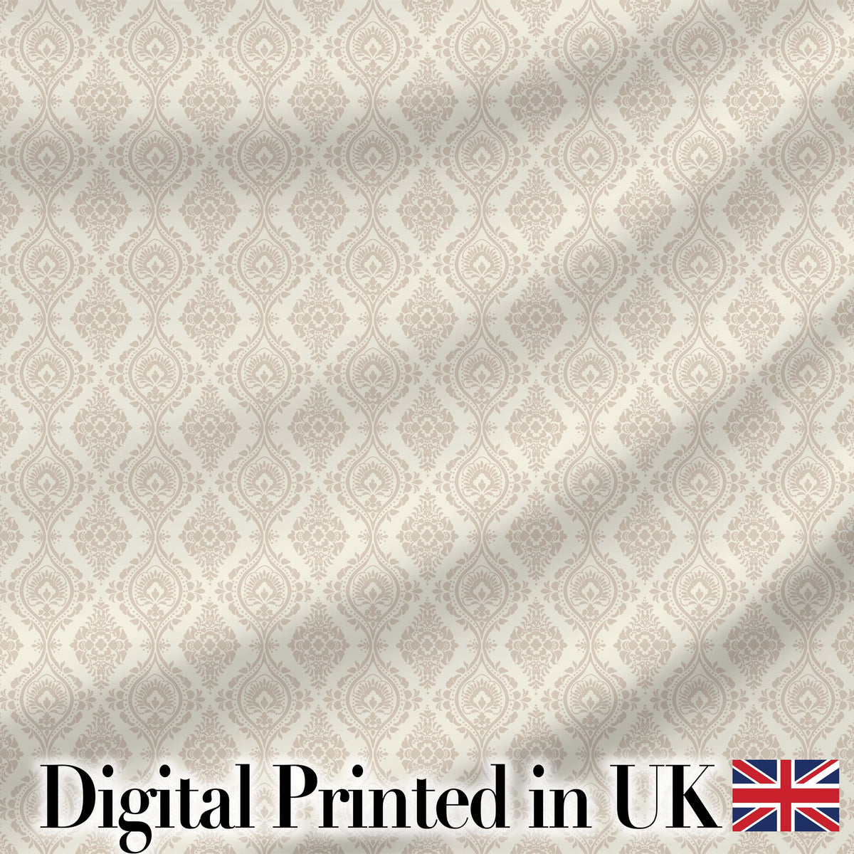 Classic Ornamental Teardrop Damask Beige Seamless Pattern Digital Print Fabric by the Metre UK Sewing Quilting Textile