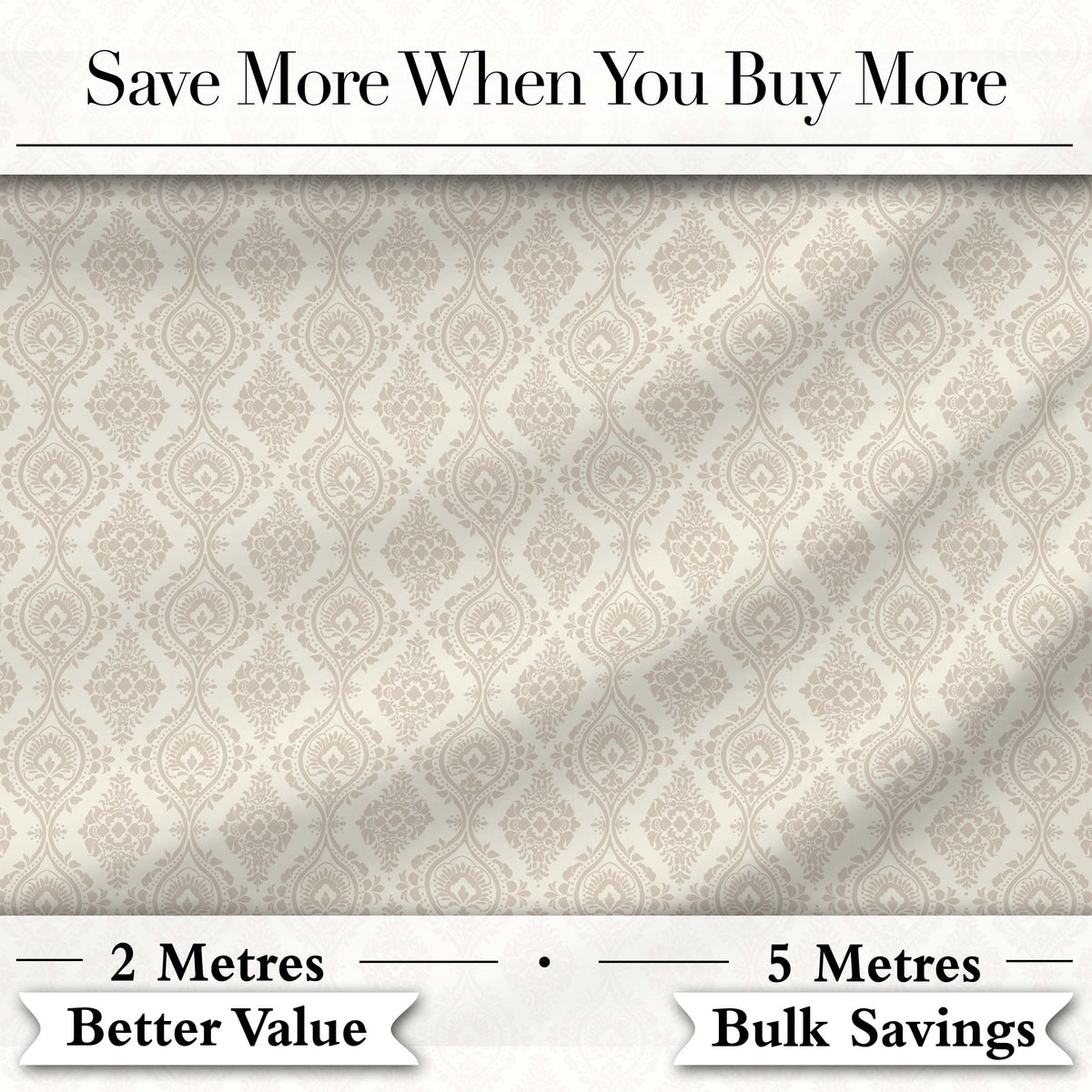 Classic Ornamental Teardrop Damask Beige Seamless Pattern Digital Print Fabric by the Metre UK Sewing Quilting Textile