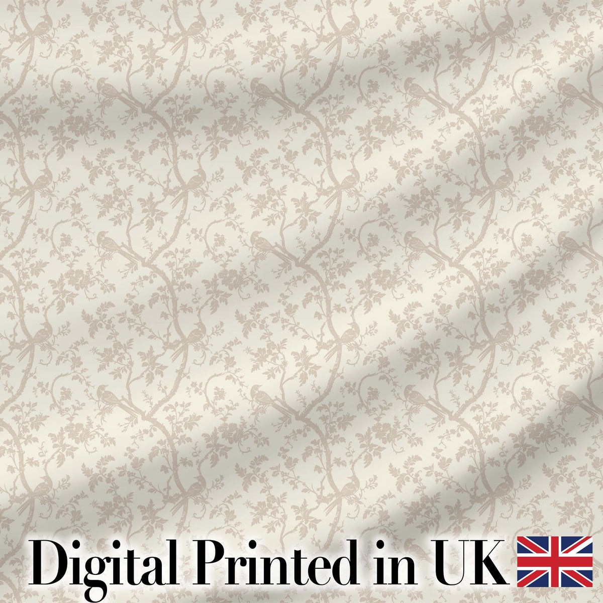 Elegant Birds and Branches Toile Style Seamless Pattern Digital Print Fabric by the Metre UK Sewing Quilting Textile