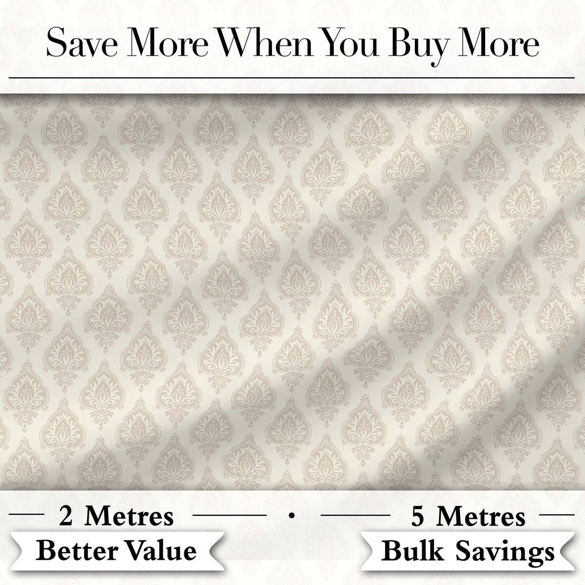 Classic Beige Ornamental Damask Motif Seamless Pattern Digital Print Fabric by the Metre UK Sewing Quilting Textile