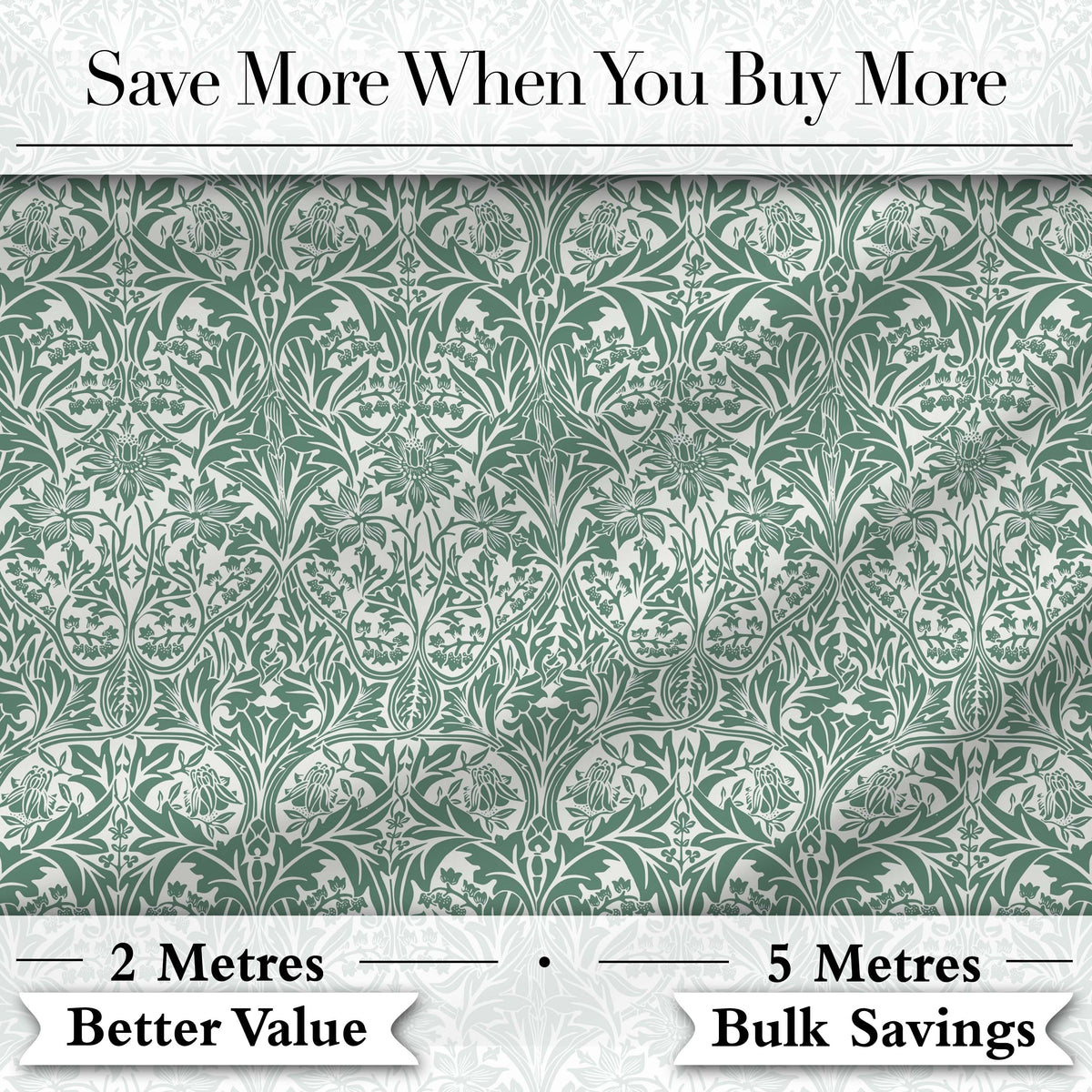 Classic William Morris Style Green Botanical Seamless Pattern Digital Print Fabric by the Metre UK Sewing Quilting Textile
