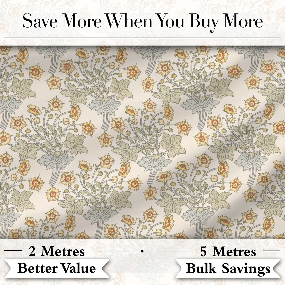 Vintage Botanical Flowers and Leaves Natural Seamless Pattern Digital Print Fabric by the Metre UK Sewing Quilting Textile