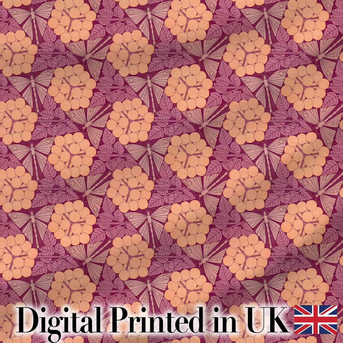 Vintage Art Nouveau Butterfly and Berry Floral Seamless Pattern Digital Print Fabric by the Metre UK Sewing Quilting Textile