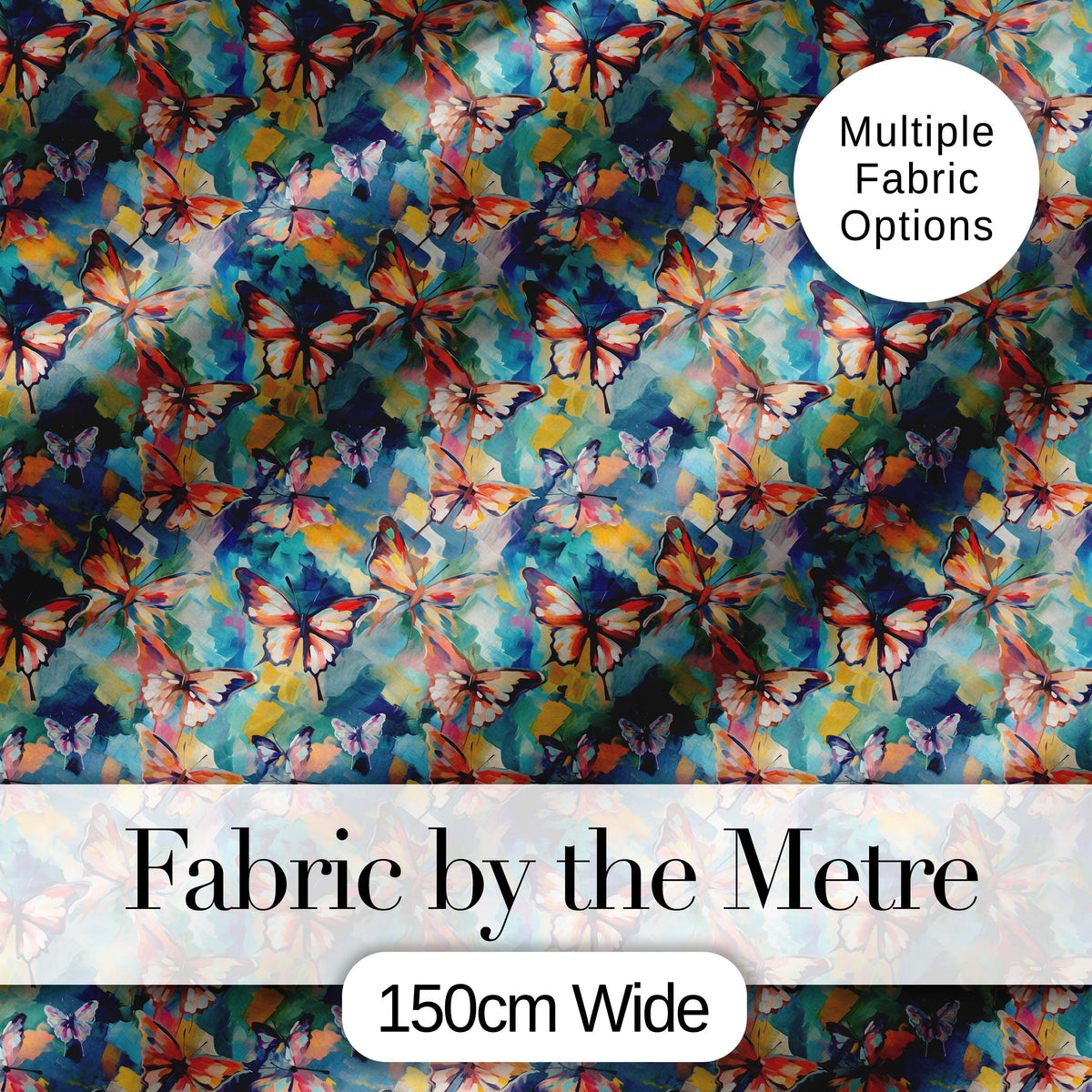 Colorful Painted Butterflies Abstract Artistic Seamless Pattern Digital Print Fabric by the Metre UK Sewing Quilting Textile
