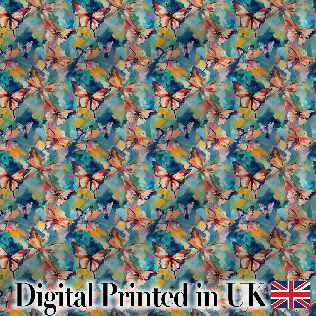 Colorful Painted Butterflies Abstract Artistic Seamless Pattern Digital Print Fabric by the Metre UK Sewing Quilting Textile