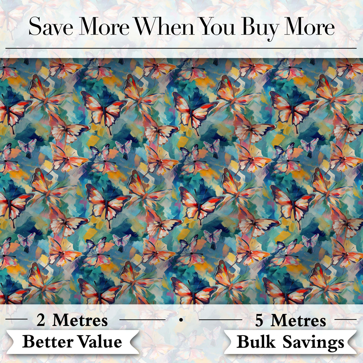 Colorful Painted Butterflies Abstract Artistic Seamless Pattern Digital Print Fabric by the Metre UK Sewing Quilting Textile