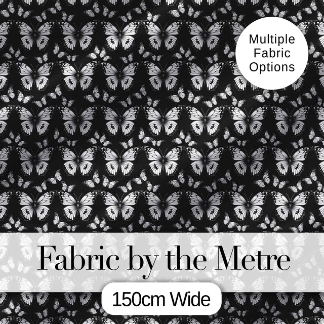 Black and White Butterfly Elegant Repeating Seamless Pattern Digital Print Fabric by the Metre UK Sewing Quilting Textile