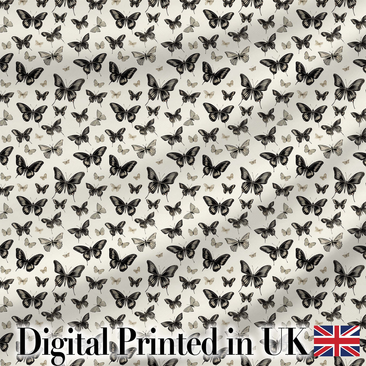 Black and White Butterfly Vintage Style Seamless Pattern Digital Print Fabric by the Metre UK Sewing Quilting Textile