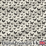 Black and White Butterfly Vintage Style Seamless Pattern Digital Print Fabric by the Metre UK Sewing Quilting Textile