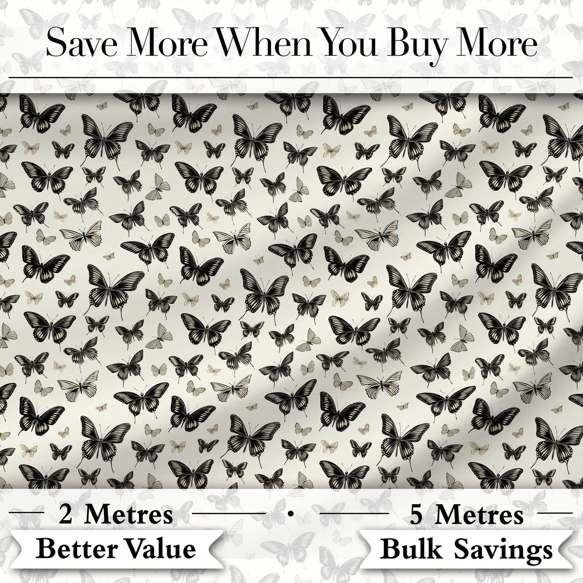 Black and White Butterfly Vintage Style Seamless Pattern Digital Print Fabric by the Metre UK Sewing Quilting Textile