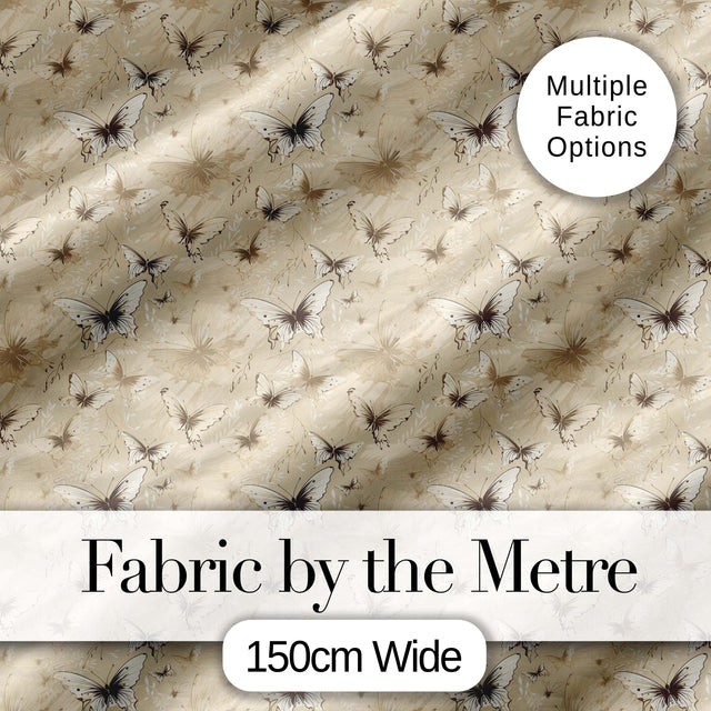 Neutral Beige Butterfly Soft Vintage Background Seamless Pattern Digital Print Fabric by the Metre UK Sewing Quilting Textile